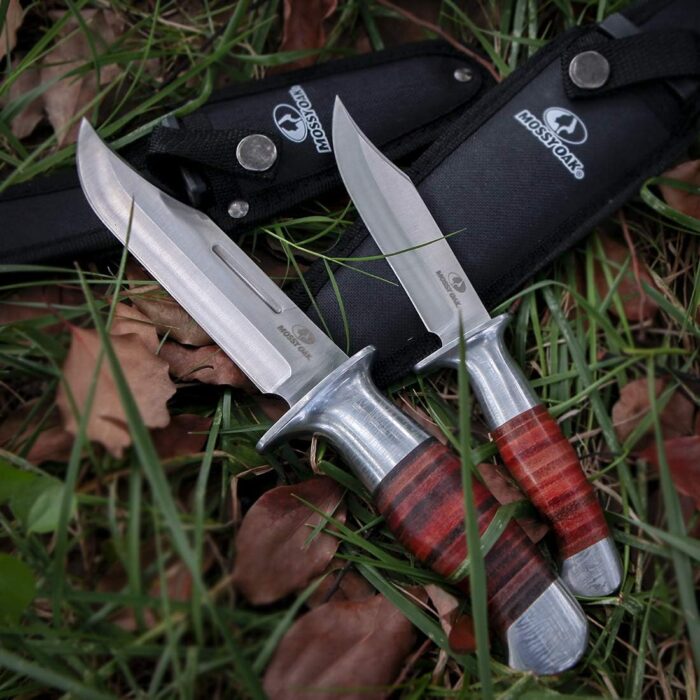 MOSSY OAK Fixed Blade Bowie Knife, 2-piece Hunting Knife with Leather Handle Featuring Laser Pattern, Sheath Included - Image 7