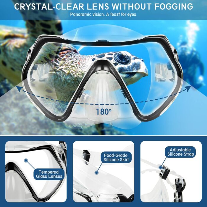 ZEEPORTE Mask Fin Snorkel Set, Travel Size Snorkeling Gear for Adults with Panoramic View Anti-Fog Mask, Trek Fins, Dry Top Snorkel and Gear Bag for Swimming Training, Snorkeling Kit Diving Packages - Image 3