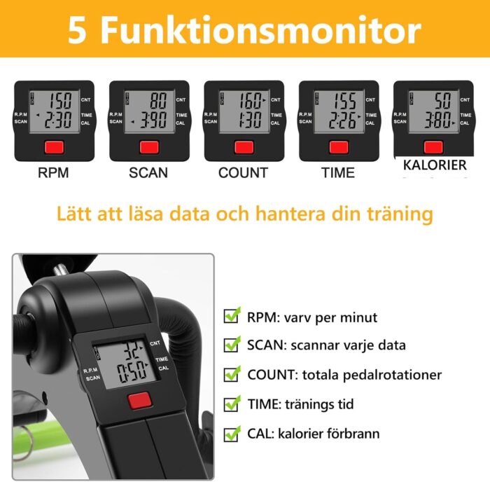 Pedal Exerciser Desk Exercise Bike Leg and Arm Bike with LCD Monitor Foldable (black/green) - Image 5