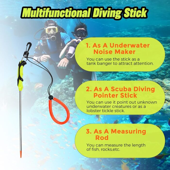 Scuba Diving Stick with Rubber Handle, 14'' Aluminium Alloy Lobster Tickle Stick Pointer Rod - Image 4