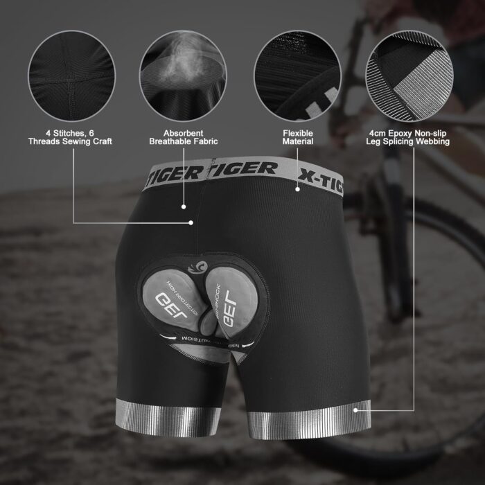 X-TIGER Cycling Underwear Mens Bike Shorts 5D Padded Mountain Biking Riding Shorts with Anti-Slip Leg,Bicycle Liner Shorts - Image 3