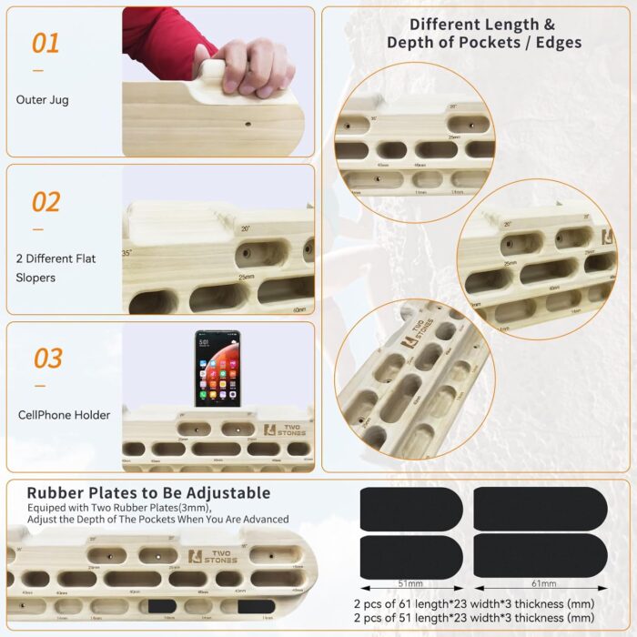 TWO STONES Rock Climbing Fingerboard Door Mounted Training Station as Rock Climbing Hangboard Climbing Pull Up Bar, Rock Climbing Board for Hanging Practice and Finger Strength Training - Image 3