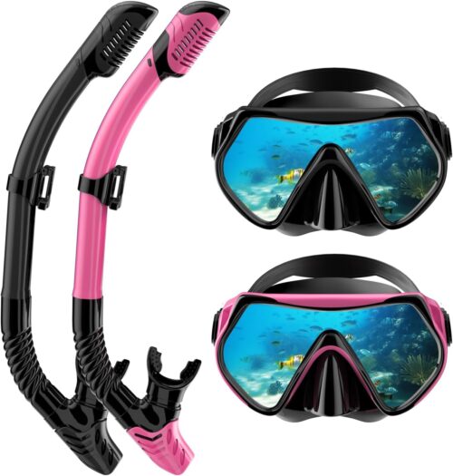 Snorkeling Gear for Adults, Dry-Top Snorkel Set Scuba Diving mask, 180°Panoramic Wide View Professional Snorkeling Gear Breathing Freely Snorkel Mask