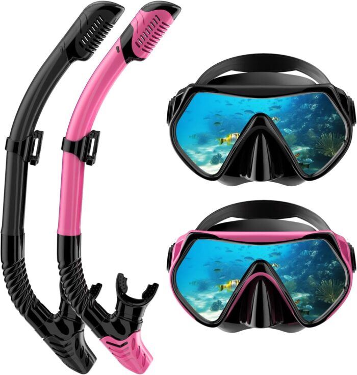 Snorkeling Gear for Adults, Dry-Top Snorkel Set Scuba Diving mask, 180°Panoramic Wide View Professional Snorkeling Gear Breathing Freely Snorkel Mask