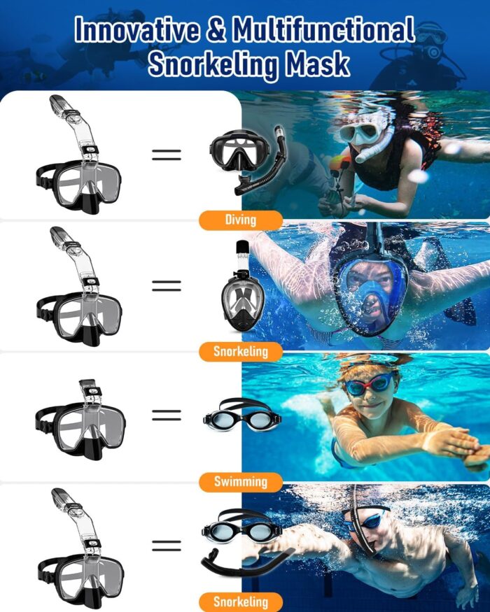W WSTOO Multifunctional Snorkel Swim Mask That Allows You to Breathe Through Your Nose, 180 Degree Panoramic View, Anti-Fog Anti-Leak Snorkeling Gear for Adults, Best Gift for Summer Holiday Travelers - Image 4