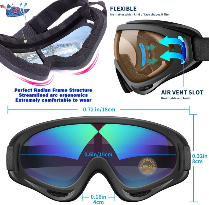 Anti-Glare Lenses-Ski Goggles Winter Sport Snowboard Goggles with UV 400 Protection - Image 4