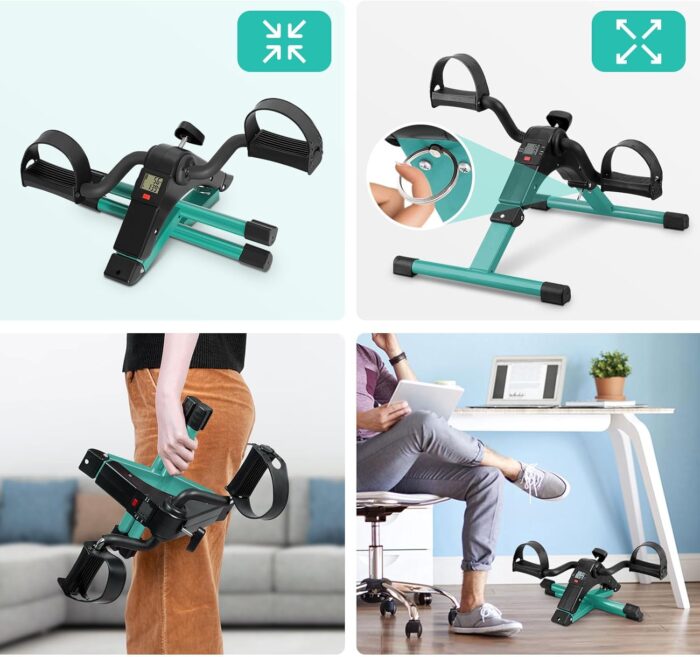 Uten Folding Pedal Exerciser, Under Desk Bike Pedal Exerciser, Mini Under Desk Exercise Bike Foot Hand Cycle Portable, Arm and Leg Exercise Peddler Machine with LCD Monitor - Image 3