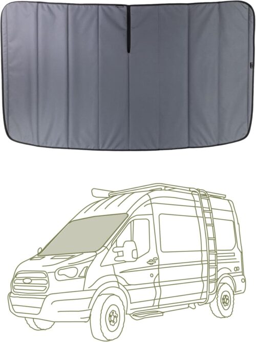 VanEssential Stealth Insulated Blackout Front Windshield Window Cover Designed for Ford Transit Van Medium and High Roof Year 2015 to Current - Charcoal Gray
