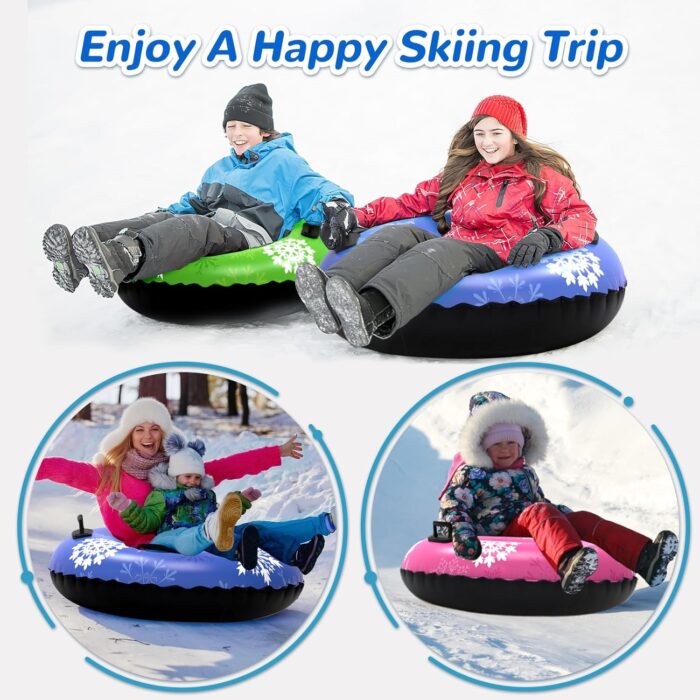 Snow Tube, 3Packs for The Whole Family Inflatable Snow Sled for Kids and Adult, Thickened Heavy Duty Hard Bottom Sleds for Snow with Handles, Winter Toys for Outdoor Sledding Snow Tube Sports - Image 7
