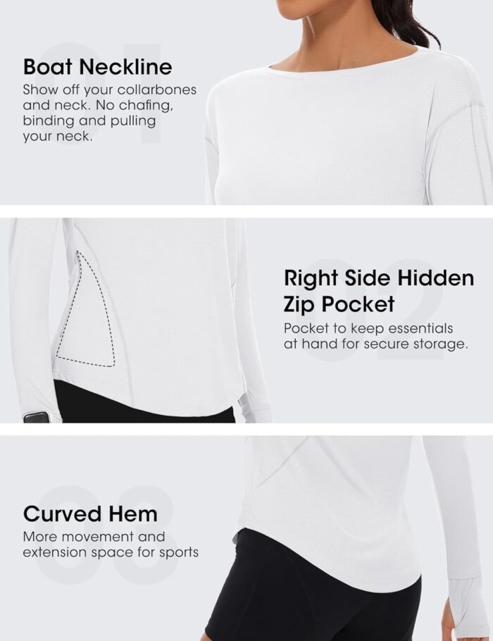 Loovoo Women's Long Sleeve Running Shirts Workout Tops UPF 50+ Sun Shirt Quick Dry Athletic T-Shirts with Watching Window - Image 4