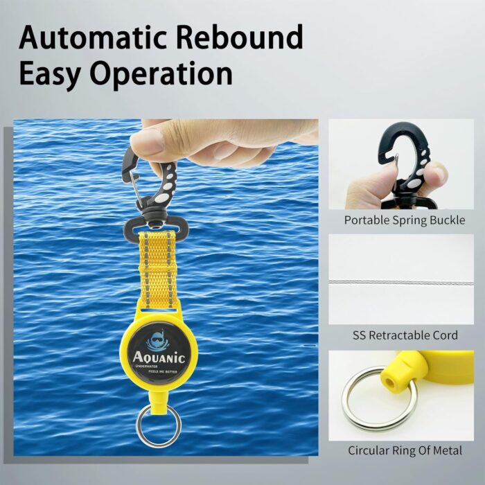 Scuba Diving Retractable Gear Tethers, Scuba Accessories Dive Clip Lanyard with Snap Hook, Split Ring Quick-Release Extension Cord for Diving,Swimming,Flashlights,Cameras and More - Image 3