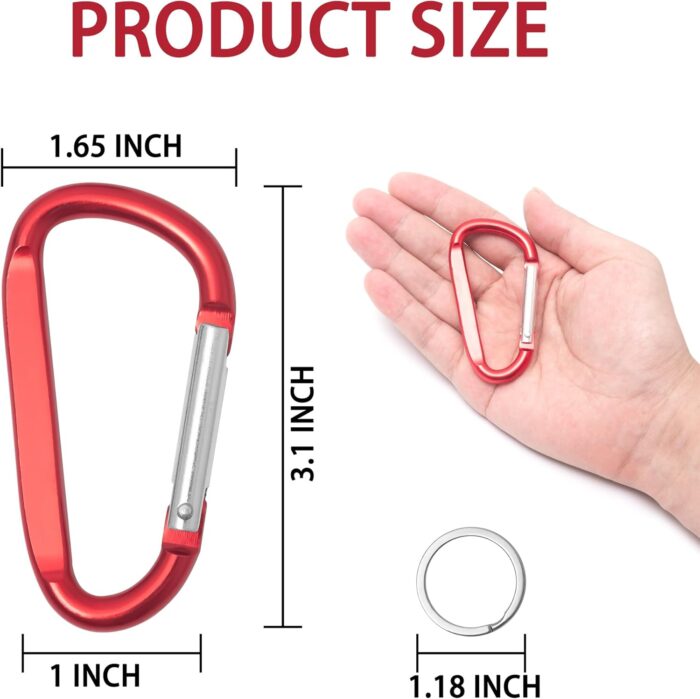 8 Aluminum D-Ring Key Ring with Heavy Key Chain Mountaineering Clip Lock Mountaineering Buckle Camping Fishing Outdoor use, Clip with Spiral Doors in a Variety of Colors. - Image 3