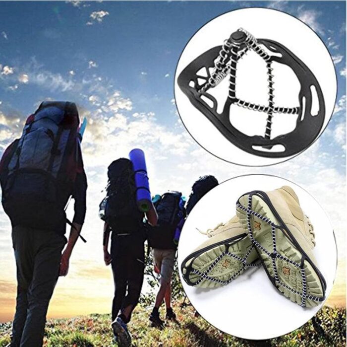 Walk Traction Cleats,Ice Cleats Anti Slip Crampons Rubber Spikes Ice Snow Grippers for Boots and Shoes for Winter Walking on Snow and Ice Climbing Hiking Mountaineering 2PCS for Man and Woman - Image 4