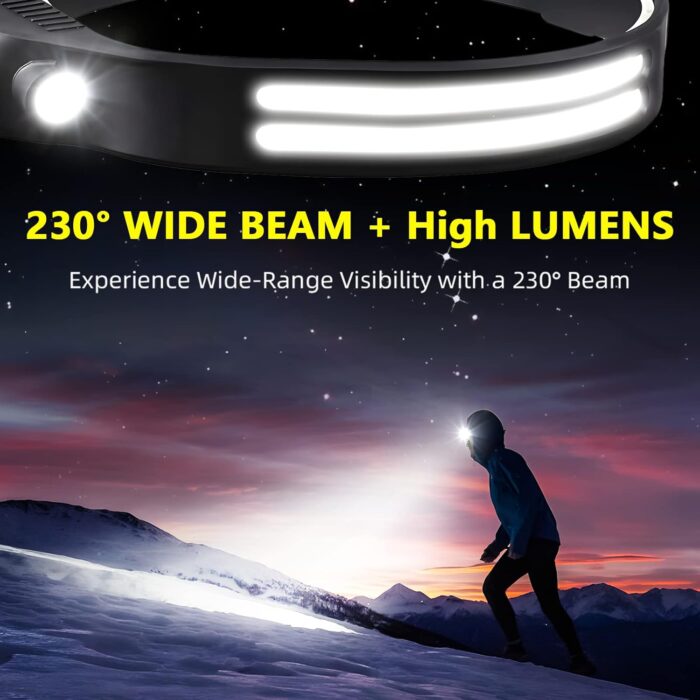 LED Headlamp Rechargeable 2PCS - 230° COB Super Bright Head Lights for Forehead, Hard hat Light for Adults, USB C Headband Flashlight for Work, Hiking, Running, Camping Essentials Gear - Image 5