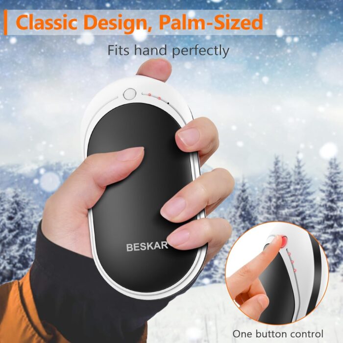 BESKAR Rechargeable Hand Warmer, 5200mAh Electric Hand Heater, Double-Sided Heating, USB Quick Charge, Portable Pocket Hand Warmer for Outdoor, Golf, Raynauds - Winter Gift - Image 4