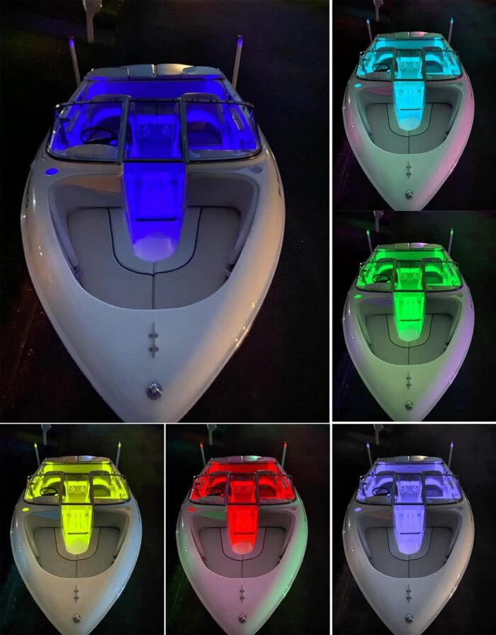 Boat Lights Wireless Battery Operated, Waterproof Marine Led Light for Deck Courtesy Interior Lights, Fishing Kayak Duck Jon Bass Boat, RGB Multi Color Remote Controlled, 4pcs - Image 7