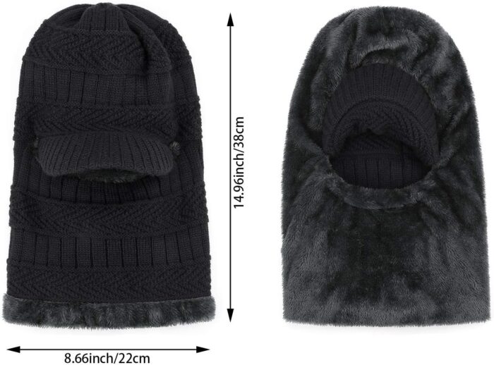 Winter Knitted Balaclava Beanie Hat Warm Cycling Ski Mask, Women Windproof Hood, Balaclavas Heavyweight Thermal Fleece - Image 3