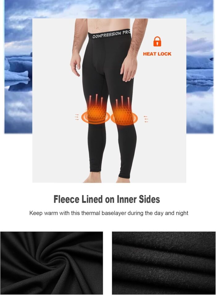 4 Pack Men Thermal Compression Pants,Fleece Lined Heated Leggings for Cold Weather Sports Athletic Winter Baselayer - Image 2