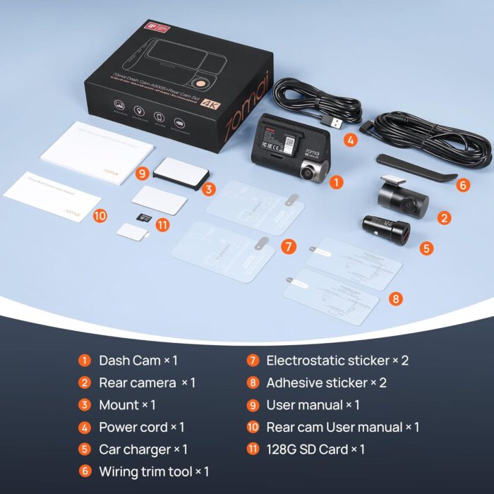 70mai 4K Dash Cam Front and Rear with STARVIS, Built in 5GHz WiFi & GPS Car Camera, Super Night Vision, ADAS, 3'' IPS Screen, 24H Parking Mode, Time-Lapse, Loop Recording, with 128GB Card - Image 8