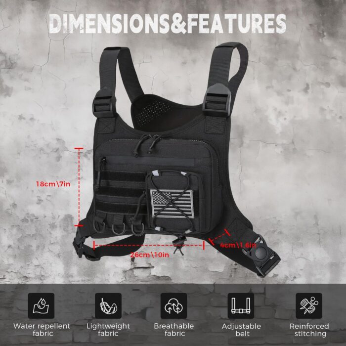 Outdoor Sports Chest Bag for Men, Chest Vest Holster Fits Most Pistols, EDC Travel Chest Pack for Running, Hiking - Image 2