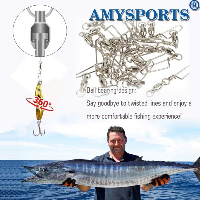 AMYSPORTS High Strength Fishing Snap Swivels Ball Bearing Swivels Stainless Fishing Swivels Saltwater Corrosion Resistance Barrel Swivel for Freshwater Fishing - Image 5