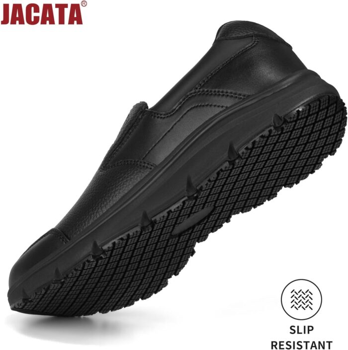 Non Slip Black Work Shoes for Men Food Service Mens Water Slip Resistant Leather Slip on Chef Walking Shoes for Restaurant Kitchen Sneakers - Image 3