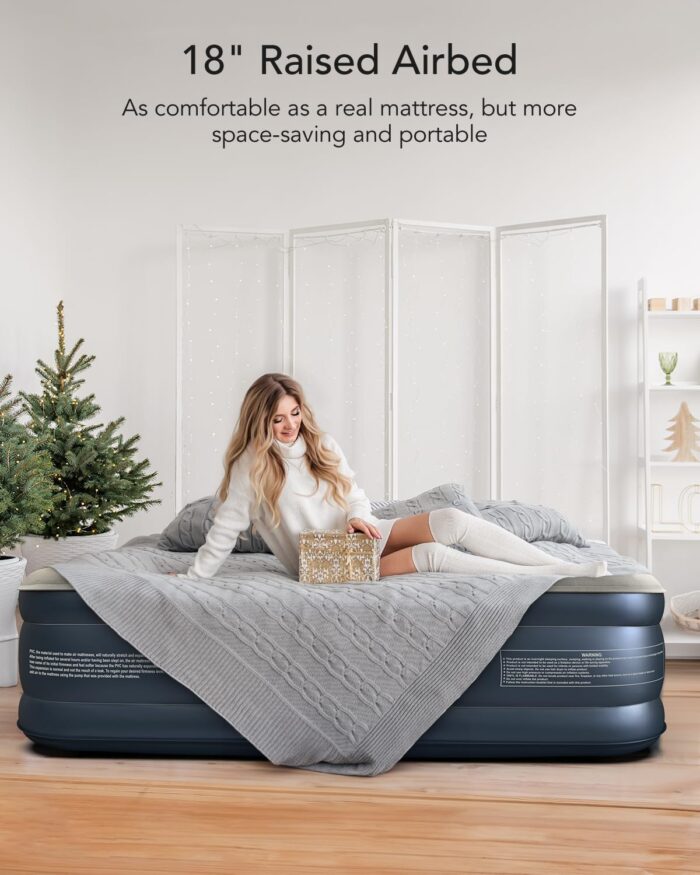 iDOO Queen Air Mattress with Built in Pump, 18 Raised Comfort Blow up Mattress, Upgraded Four Chamber Airbed, Inflatable Mattress for Guests and Home, colchon inflable, Air Bed, 650 lbs Max - Image 8