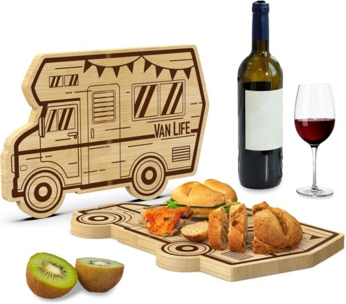 RV Cutting Board, 11.8" X 7.9" Camper Bamboo Charcuterie Board, Cool Happy Camper RV Gifts Stuff For House Warming Gifts New Home Decor, Anniversary Birthday Party Christmas Wedding Gifts
