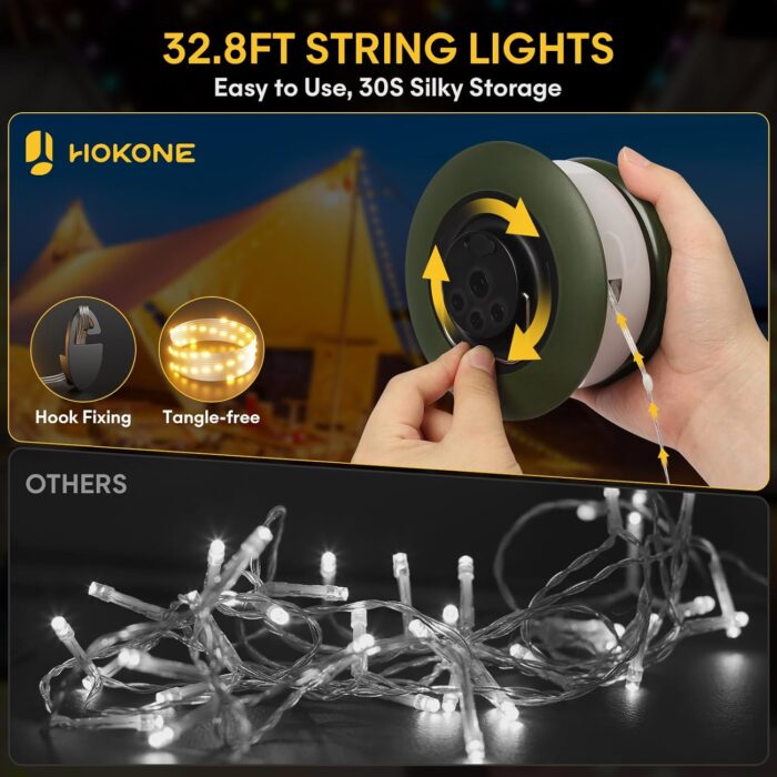 Hokone Camping String Lights, 32.8FT 22 Lighting Modes, Waterproof, Rechargeable, Quick Storage Portable Tent Lights Perfect for Outdoor, Indoor, Party, Patio, Garden, Camping, Holiday Decor - Image 3