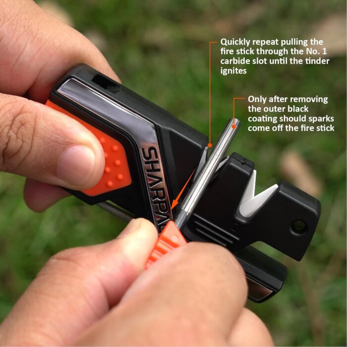SHARPAL 101N 6-In-1 Pocket Knife Sharpener & Survival Tool, with Fire Starter Ferro Rod, Whistle & Diamond Sharpening Rod, Quickly Repair, Restore and Hone Straight and Serrated Blade - Image 5