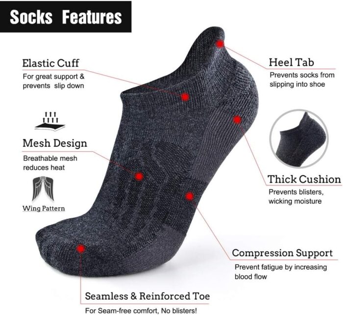 Busy Socks Merino Wool Compression Support Ankle Running Hiking Socks for Men Women, Soft Thick Cushion Tab Socks 3/6 Pairs - Image 2