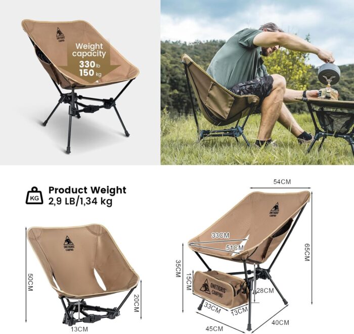 ONETIGRIS Tigerblade Camping Chair, Lightweight Folding Backpacking Hiking Chair, Compact Portable 330 lbs Capacity - Image 3