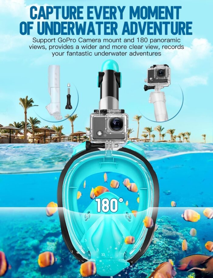Zenoplige Full Face Snorkel Mask Adults,Dry-Top Snorkeling Gear with Camera Mount,Foldable 180-Degree Panoramic Scuba Mask for Snorkeling Diving Swimming Travel,Snorkel Mask Anti-Fog & Anti-Leak - Image 6