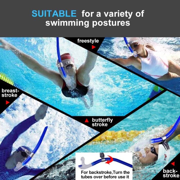 Swim Snorkel for Lap Swimming,Adult Swimmers Snorkeling Gear for Swimming Snorkel Training in Pool and Open Water,Snorkle Center Mount Silicone Mouthpiece One-Way Purge Valve - Image 7