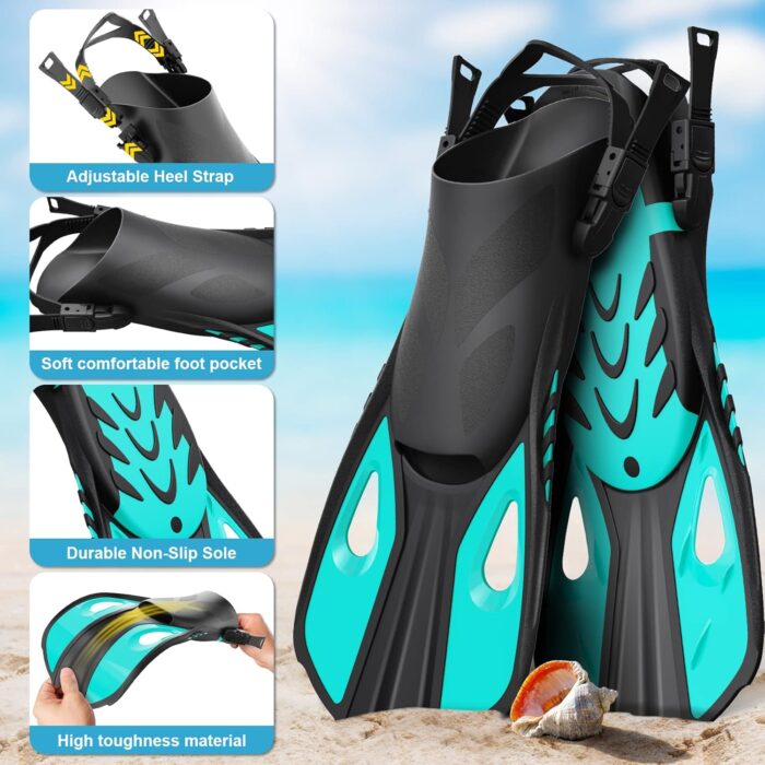Mask Fin Snorkel Set, Snorkeling Gear for Adults with Panoramic View Mask, Dry Top Snorkel, Adjustable Swim Fins and Travel Bag, Man Woman Snorkel Gear for Swimming Snorkeling Diving - Image 4