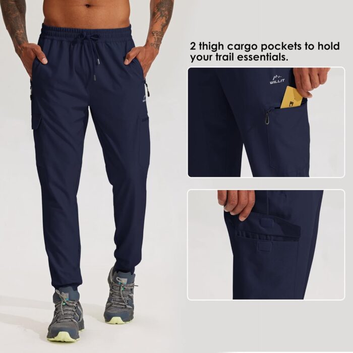 Willit Men's Hiking Joggers Travel Athletic Pants Lightweight Quick Dry Outdoor Running Pants with Zipper Pockets - Image 3