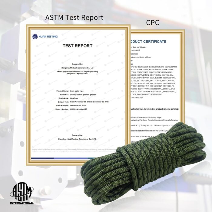 NewDoar CE & UIAA Certificated 14KN 8mm(5/16in) Static Climbing Rope High Strength Accessory Cord Double Braid Safety Rope for Outdoor Survival, Hiking, Mountaineering (ArmyGreen 8mm,50ft) - Image 3