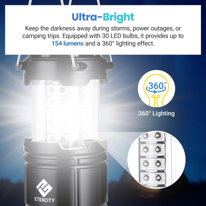 Etekcity Camping Lanterns for Power Outages 4 Pack, Flashlight for Camping Essentials, Emergency Led Battery Operated Lights, Survival Kit and Gear for Hurricane, Black - Image 2