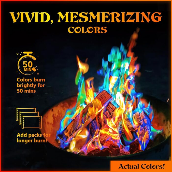 MEKER Fire Color Changing Packets - Fire Pit, Campfires, Outdoor Fireplaces, Bonfire - Fire Color - Perfect Fire Camping Accessories for Kids & Adults (12 Pack) - Image 4