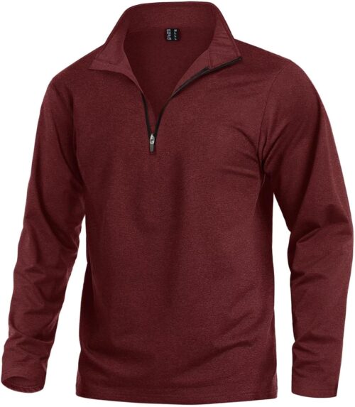 KEFITEVD Men's Athletic Shirts Long Sleeve 1/4 Zip Lightweight Fleece Lined Golf Active Pullover Workout Shirts Sweatshirt
