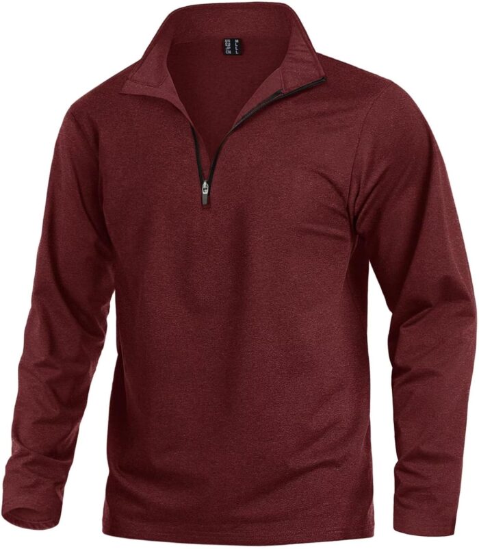 KEFITEVD Men's Athletic Shirts Long Sleeve 1/4 Zip Lightweight Fleece Lined Golf Active Pullover Workout Shirts Sweatshirt