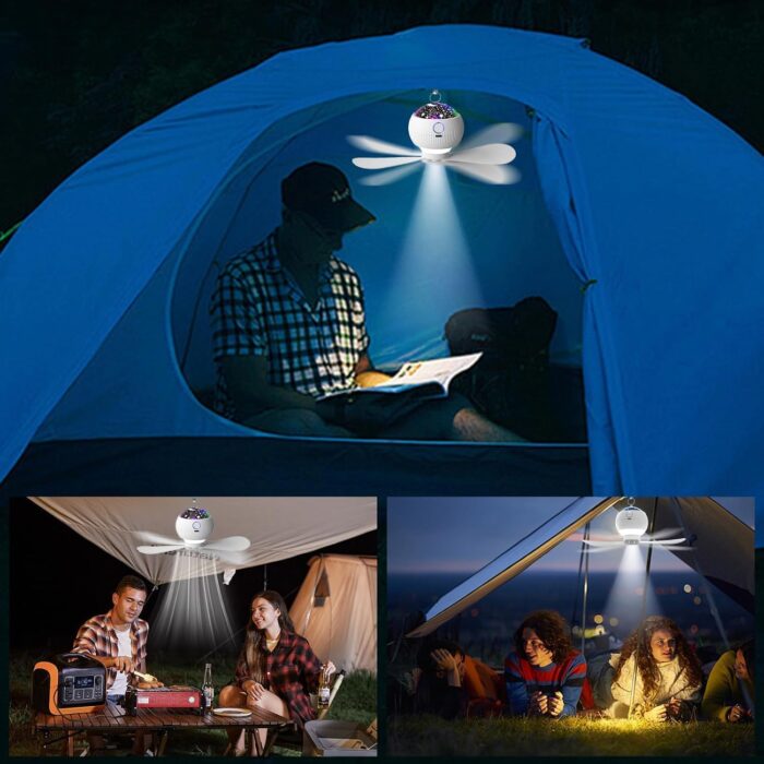Ceiling Fans with Lights & Starry Projection, LED Hanging Camping Fan with Remote & Timer, 3600mAh Rechargeable Battery Portable Tent Fan for Car RV Survival Kit Camping Essentials(Fit 1-2 Person) - Image 6