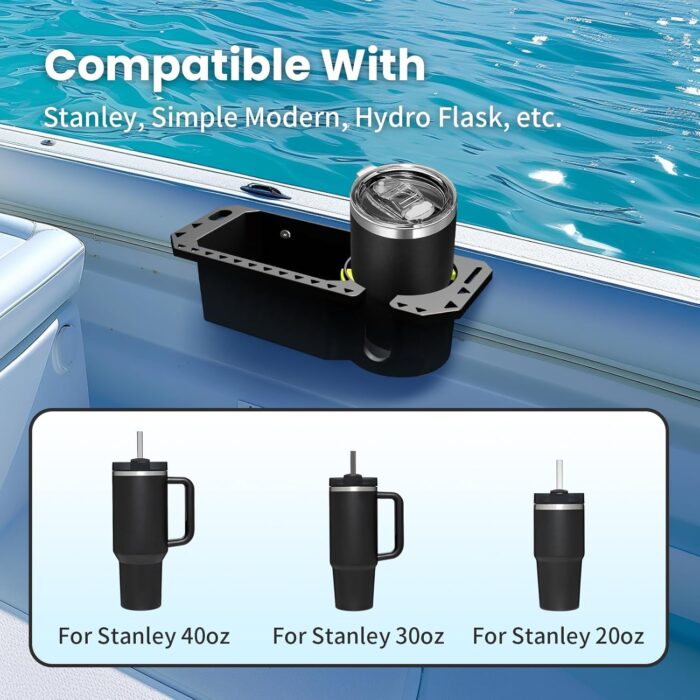 Boat Cup Holder with Rubber Tab, Universal Boat Storage Organizer - 2 Ways Installation: Drill or Adhesive - Image 5