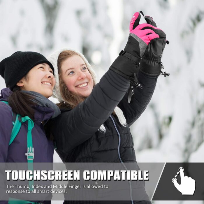 MCTi Ski Gloves,Winter Waterproof Snowboard Snow 3M Thinsulate Warm Touchscreen Cold Weather Women Gloves Wrist Leashes - Image 4