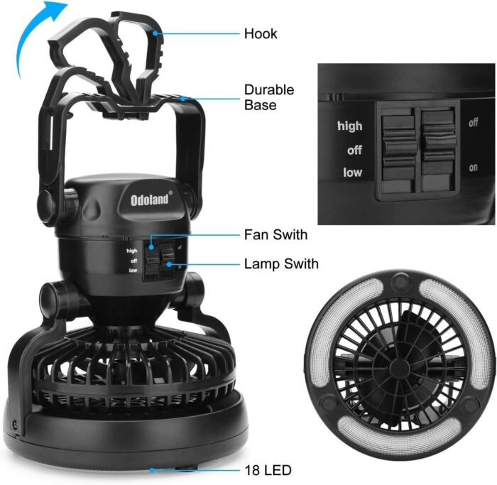 Odoland Portable LED Camping Lantern with Ceiling Fan - Hurricane Emergency - Image 5