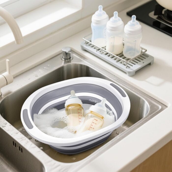 2 Pack Collapsible Wash Basin for Baby Bottles, 2 Gal Portable Sink Basin Cutting Board for RV Home Kitchen, Foldable Dish Pan Ice Beverage Tubs Cleaning Supplies for Outdoor Camping Veggies Washing - Image 2