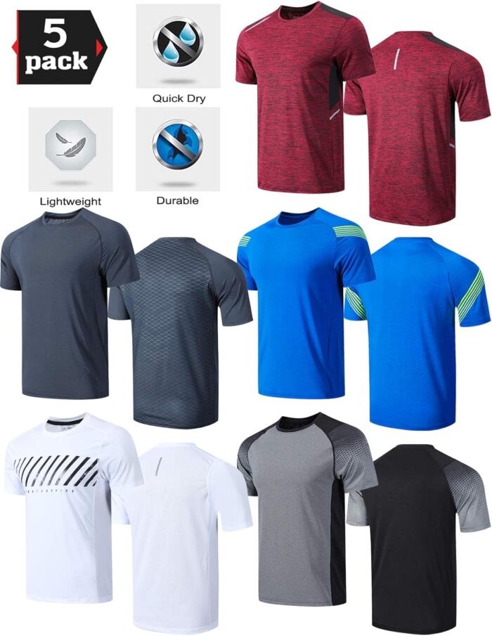 5 Pack Men’s Active Quick Dry Crew Neck T Shirts | Athletic Running Gym Workout Short Sleeve Tee Tops Bulk - Image 6
