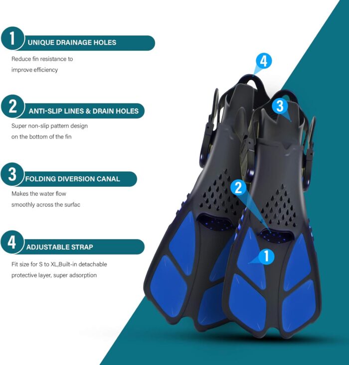 Kids Snorkeling Set Children Mask Fin Snorkel Set Snorkeling Gear Snorkel Mask + Adjustable Swimming Kids Flippers+ Dry Snorkel Tube + Travel Bags - Image 5