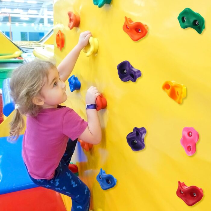 Meooeck 72 Pcs Kids Rock Wall Climbing Holds Set Colorful Grips with Mounting Screws and Hardware for DIY Indoor Outdoor Backyard Playground Play Set Back to School Birthday Gift(Classic Color) - Image 5