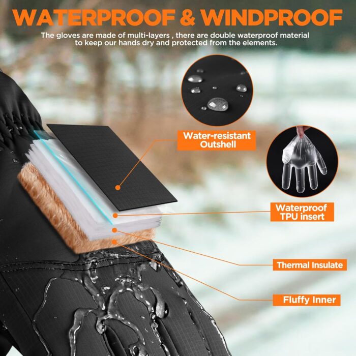 rivmount Winter Waterproof Ski Snow Warm Gloves for Women Men, Windproof Cold Weather Thermal with Touchscreen Fingers, for Running Driving Cycling Hiking Biking Outdoor Sports Daily Work - Image 3